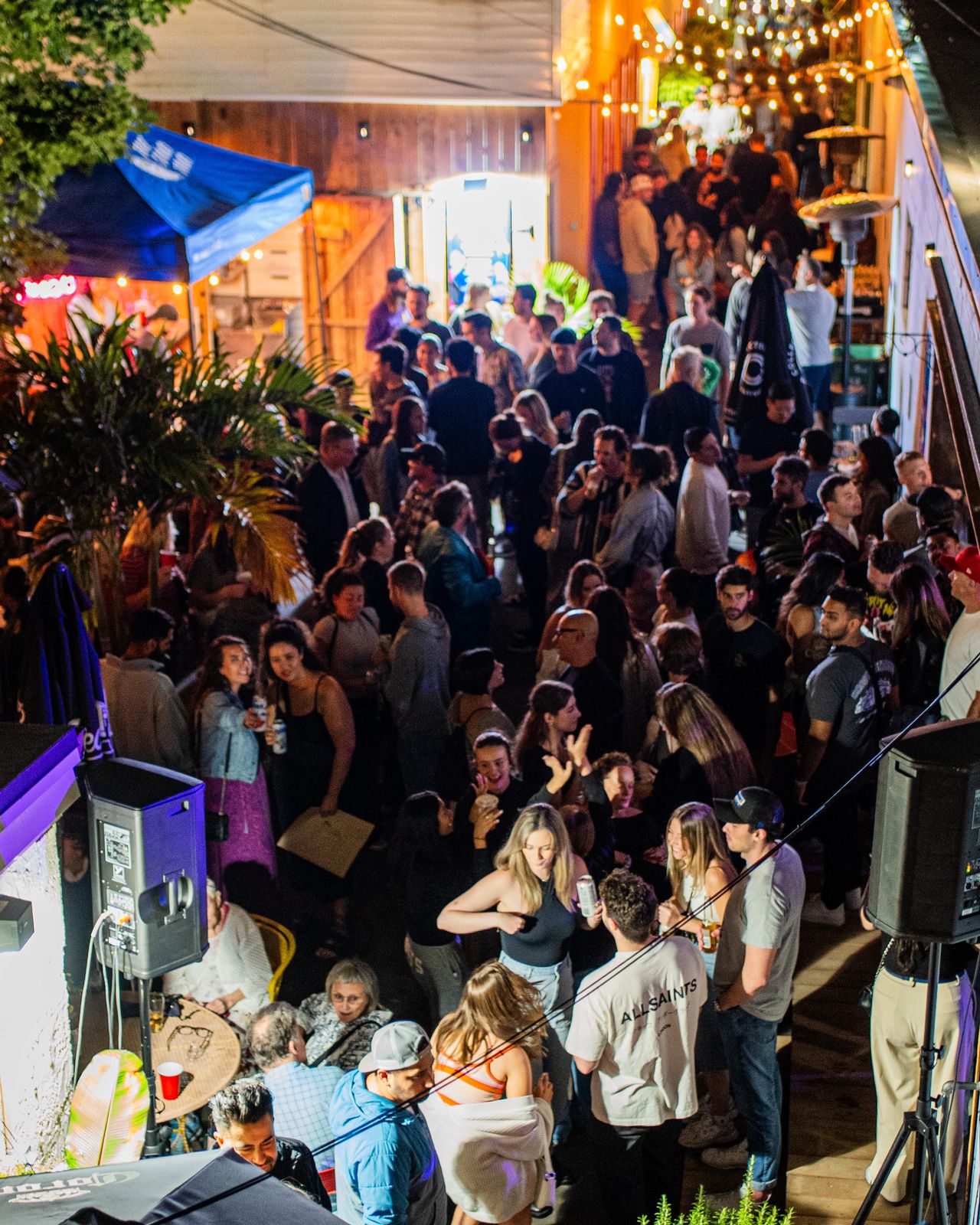 A crowded courtyard seen from above at Supercrawl